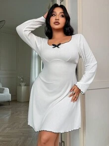 Napfluff CURVE Napfluff CURVE Cămașă de noapte casual cu mânecă lungă și fundă striată, mărime plus, toamnă-iarnă, ținută confortabilă - alb - Vizualizare 3