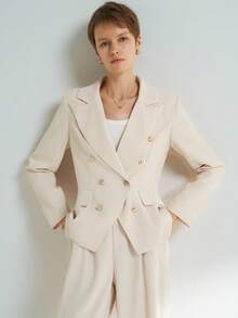 INAWLY Set sacou casual pentru femei cu decor de nasturi, 2 piese