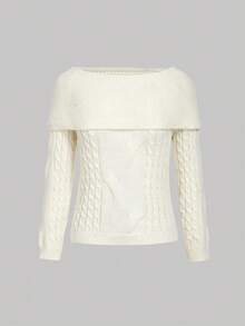 Skyraze Women's Solid Color Drawstring Off Shoulder Casual Sweater In Fall/Winter - Apricot - View 1