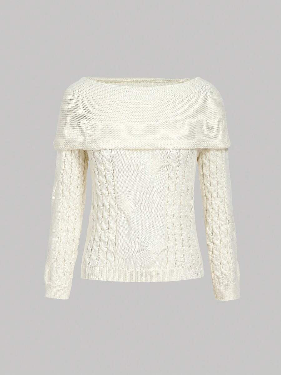 Skyraze Women's Solid Color Drawstring Off Shoulder Casual Sweater In Fall/Winter - Apricot - View 1