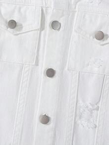 男童复古水洗白色牛仔夹克，多口袋做旧修身款式，舒适棉质牛仔面料，适合年轻男孩的酷炫休闲时尚