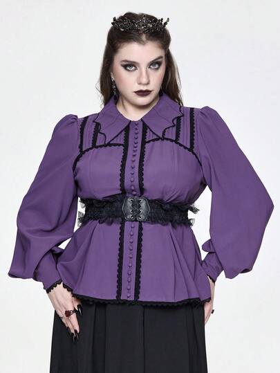 Chemise gothique à manches lanternes et col de chauve-souris pour grande taille, pour Halloween