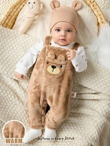 Cozy Pixies Bộ 2 món áo chui đầu cổ tròn tay dài dệt kim mềm mại họa tiết gấu hoạt hình cho bé gái sơ sinh + quần yếm dày - Nhiều màu - Xem 3