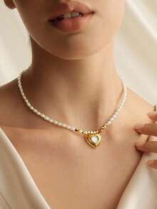 Opalesca 1 mặt dây chuyền hình trái tim đính hạt, phụ kiện cổ điển giản dị dành cho nữ - Vàng - Xem 1