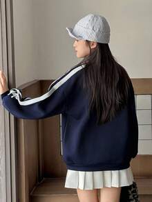 DAZY 少女针织抓绒卫衣，饰有蝴蝶结和刺绣花卉图案，秋冬季