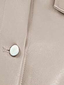 SHEIN EZwear Áo khoác da PU ngắn tay màu trơn đơn giản dành cho nữ vào mùa thu/đông - Màu be - Xem 7