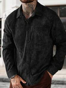 Manfinity Homme Chaqueta casual de hombre de manga larga de unicolor - Negro - Ver 5
