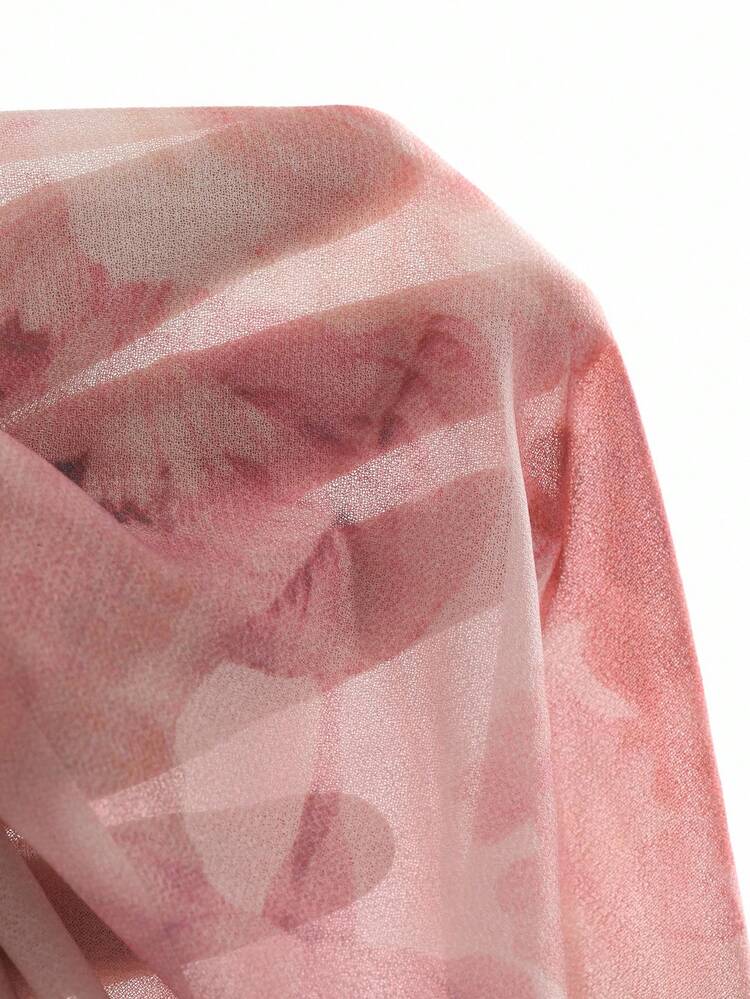 Floral Print Lantern Sleeve Tie-Waist Shirt For Spring And Summer Valentine Valentine's Day Long Sleeve Top Valentine's Day - Rose Red - View 6