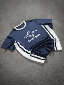 Manfinity Roghcode Men's Casual Colorblock Letter Graphic Round Neck Short Sleeve T-Shirt, Summer - Blue and White - View 3