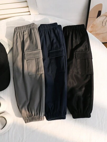 SHEIN 3pcs Baby Boy Casual Comfortable Soft Versatile Practical Pants Set, Suitable For Daily Wear, School, Outings, Sports, Spring & Autumn