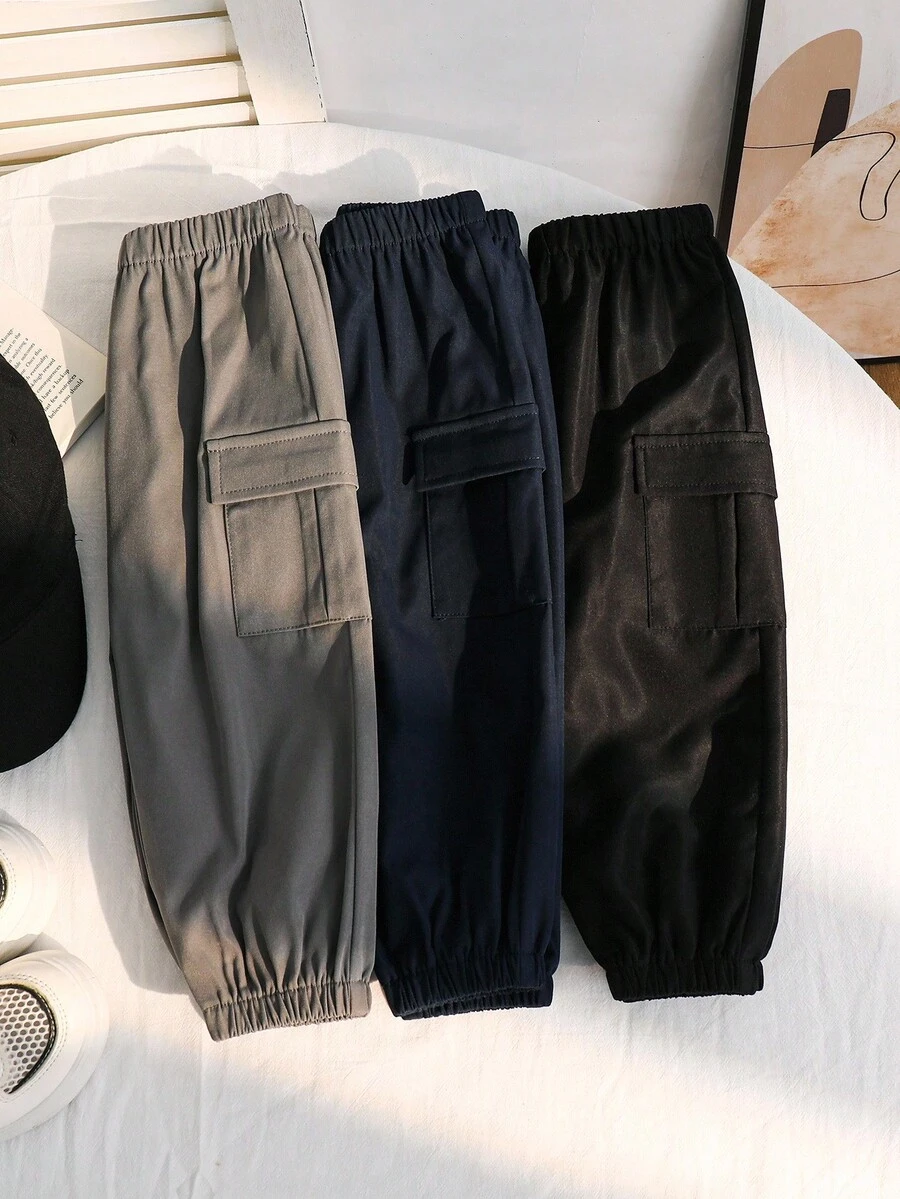 SHEIN Bộ 3 quần dài mềm mại, thoải mái, đa năng cho bé trai, thích hợp mặc hàng ngày, đi học, đi chơi, thể thao, mùa xuân và mùa thu - Nhiều màu - Xem 1
