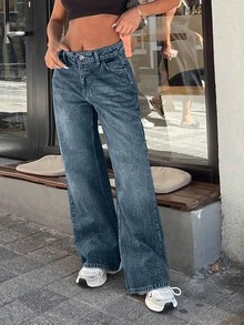 EURMUSE 100% 纯棉女式低腰喇叭牛仔裤 - 淺藍色 - 查看 9