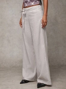 SHEIN BAE Pantalon ample décontracté à taille nouée pour femmes