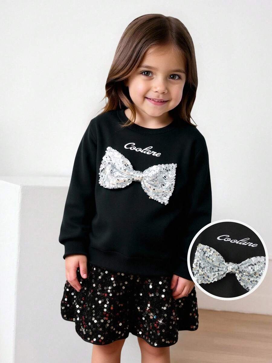 Maija Kids Maija Kids 年轻女孩蝴蝶结和字母印花圆领运动衫 - 黑色 - 查看 1