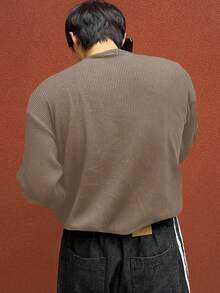 DAZY Men's Textured Solid Color Basic Half-Zip T-Shirt Fall, Winter Business Attire - Khaki - View 2