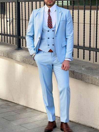 Manfinity Bizformal 男士商务休闲单排扣西装外套和裤子套装，缺口翻领设计更显时尚层次，适合日常通勤、商务、派对和宴会穿着。这套西装是男士衣橱中不可或缺的百搭单品，也是送给男朋友或老公的绝佳礼物，老派风格