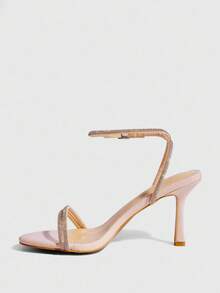 CUCCOO SZL Black Metal PU Silver Rhinestone Thin Strap Fashionable Sexy Glamorous Pointed Toe Summer Outdoor High Heel Sandals For Women - Apricot - View 5