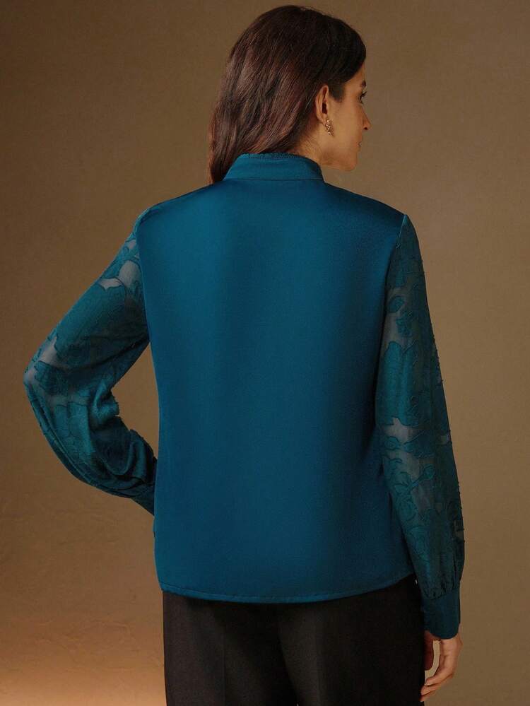 Elegant Niche French Lace Patchwork Women Long Sleeve Blouse Women Shirt