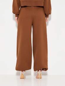 KIZN Women High Waist Drawstring Sweatpants Wide Leg Lounge Pants Cozy Fall Winter Casual Home Wear Elastic Waist Comfy Brown Joggers With Pockets - Brown - View 2