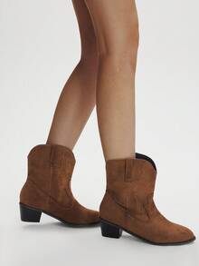 Styleloop Women's Casual Chunky Heel Ankle Boots, Fashionable Minimalist Design, Suitable For Halloween, Christmas, Autumn, Brown Core - Brown - View 6