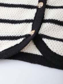 Franclia Áo khoác cardigan sọc màu tương phản cá tính, thời trang thu đông mới cho nữ - Đen và trắng - Xem 6