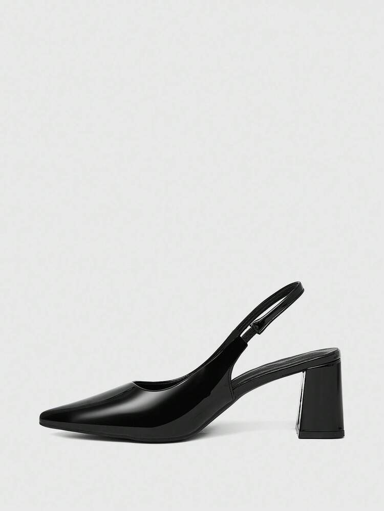 CUCCOO BIZCHIC Women's Pointed Toe Chunky High Heel All-Match Minimalist Versatile Commute Work Pumps, Black Backless High Heels