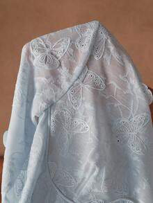 SHEIN Unity Elegant Blue Butterfly Lace Waist Tie Blouse, Sheer Long Sleeve Business Casual Dignified Party Y2K Cropped Top, Summer - Blue - View 8