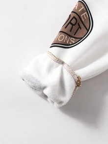 SHEIN Explorewe 青少年男孩时尚休闲撞色拼布字母印花夹克 - 咖啡棕 - 查看 7