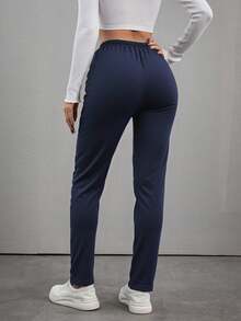 EURMUSE Women's Drawstring Waist Slant Pocket Cargo Pants - Navy Blue - View 2