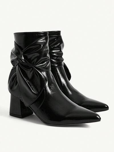 CUCCOO CHICEST Women's Casual Chic Solid Color Chunky Heel Mid-Calf Boots For Christmas