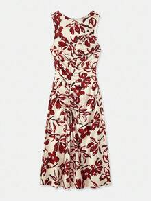 lacRébo 不对称褶皱花卉中长连衣裙秋季女装秋冬 - 彩色 - 查看 8