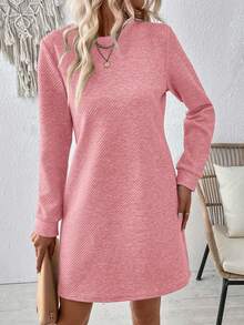 EMERY ROSE Vestido de manga larga de unicolor casual y regular - Rosa - Ver 7