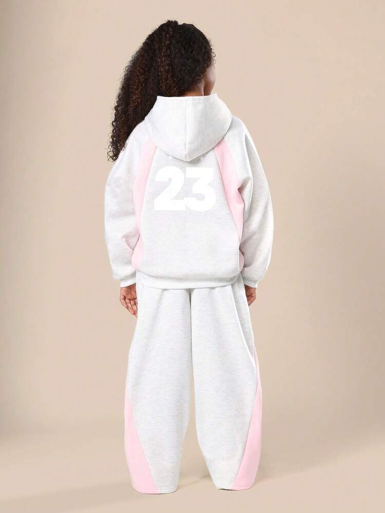 Color Block Hooded Sweatshirt With Wide Leg Joggers