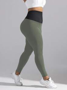 Easithlete Front Button Adjustable Waist Fat Burning Running Fitness Sweat Inducing Leggings - Green - View 6
