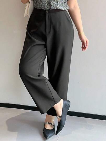 Dazy Plus Plus Size Women's Solid Color Business Casual Slim Fit Cropped Pants, Black Fall