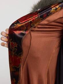 ROMWE EDITION Vintage Floral Print Plush Patchwork Cardigan Jacket For Women, Halloween - Multicolor - View 10