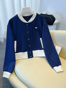 INAWLY Conjunto de 2 piezas de chaqueta de béisbol de manga larga azul y blanco y pantalones con bolsillos, para deportes al aire libre - Azul Marino - Ver 3