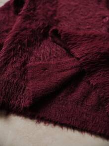 Uhlyne Wine Red Christmas Faux Mink Fur Lapel Knitwear Cardigan Sweater, Autumn-Winter Knitwear For Office, Casual And Commuting Wear, Halloween, Minimalist, Work Wear, Teacher Outfits, Back To School, Fall , Business Casual,Old Money - Burgundy - View 9