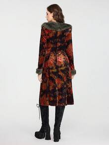 ROMWE EDITION Vintage Floral Print Plush Patchwork Cardigan Jacket For Women, Halloween - Multicolor - View 6
