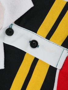 ROMWE MEN Spring Casual Graphic Men'S Prep Letter & Stripe Print Long Sleeve Casual Polo Neck Sweatshirt, Fall - Multicolor - View 5