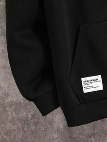 SHEIN 青少年男款寬鬆灰色拉鍊連帽衛衣外套，秋季夾克，休閒學院風，柔軟面料，適合冬季、街頭穿搭、畢業季、開學季 - 黑色 - 查看 5