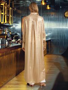 Amorya Women's Elegant Gold Shirt Collar Long Split Dress,Autumn Satin Silky Maxi Dress For Party,Gatherings,Commuting And Halloween Costume - Gold - View 8