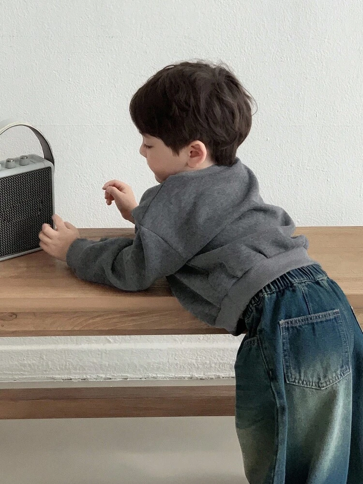 Baby Boys' Cartoon Print Thermal Lined Crew Neck Long Sleeve Sweatshirt, Autumn/Winter