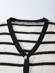 Franclia Áo khoác cardigan sọc màu tương phản cá tính, thời trang thu đông mới cho nữ - Đen và trắng - Xem 4