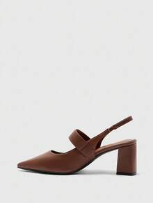 CUCCOO BIZCHIC Sandalias de tacón grueso con punta puntiaguda, hebilla cuadrada, cómodas y de moda para el uso diario - Café integral - Ver 9