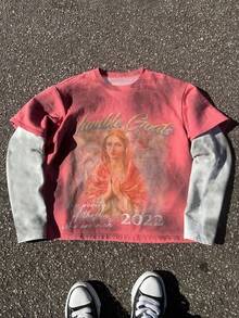 Manfinity Dauomo 男士休闲日常肖像图案 T 恤 - 彩色 - 查看 1