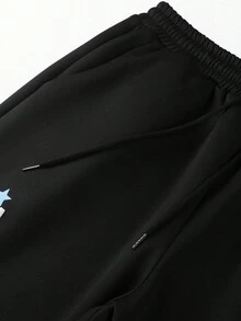 PAVTROS 男士个性化印花连帽衫和裤子套装，秋季服装 - 黑色 - 查看 3