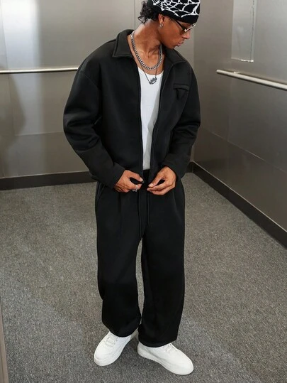 Manfinity EMRG Herrset med enfärgad dragkedja och casual jacka och byxor, höst