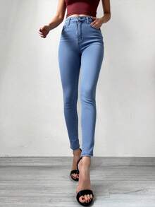 EURMUSE Slim Fit High-waisted Jeans - Medium Wash - View 3