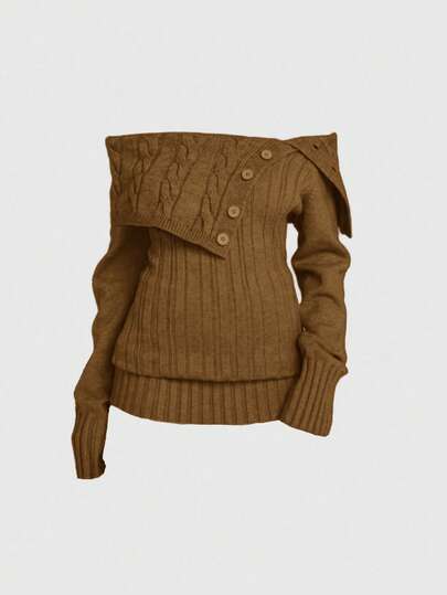 Pull tricoté côtelé style Y2K avec épaules dénudées et ceinture à la taille